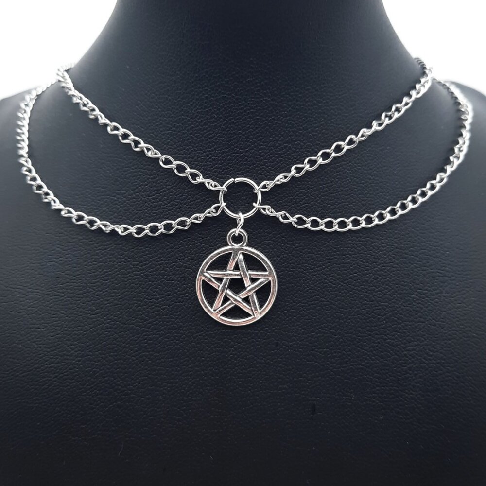 Pentacle Pentagram Wiccan Witch Drape Chain Necklace Gothic Handmade Jewelry